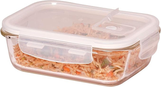 Borosilicate Rectangular Glass Food Storage Container With Air Vent Lid-Set Of 3 Pcs - (400ml, 620 ml, 1000 ml)