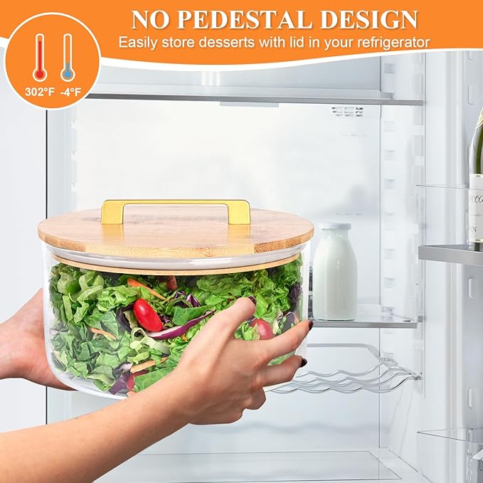 Large Salad Bowl, 10 inch Trifle Bowl Glass with Sealed Lid, Versatile Mixing and Serving Bowl for Laying Ice Cream,Cake,Cupcake,Salad,Fruit,Baking,Dessert and Party Diy, Microwave Safe