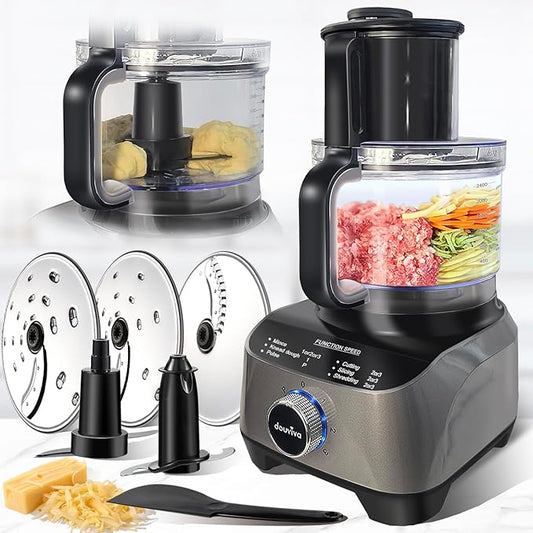 14 Cup Food Processor, French-Fry-Cutter, Blending, Mixing, Shredding, and Slicing, Meat and Vegetable Chopping, Doughing for Home Use, Mincing, and Pureeing,4 Speeds, Large Feed Chute,700W