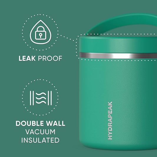 Hydrapeak 25oz Stainless Steel Vacuum Insulated Thermos Food Jar | Thermos for Hot Food and Cold Food, Wide Mouth Leak-Proof Soup Thermos for Adults, 10 Hours Hot and 16 Hours Cold (Kelly Green)
