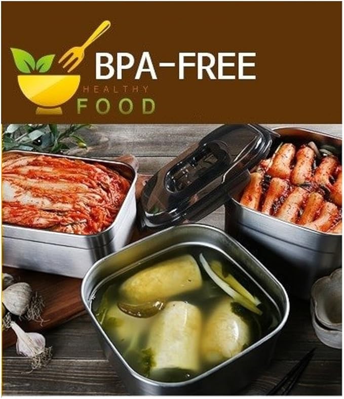 STENCOC Stainless Steel BPA Free Rectangular Leakproof Airtight Kimchi/Pickle/Food Storage Container Saver (3L / 101oz / 9.8") One Handle Half-Transparent Lid Stackable
