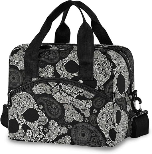 Skull Insulated Lunch Bag Reusable Lunch Tote Bag Cooler Bag for Women Men Adult Lunch Box with Adjustable Shoulder Strap Leakproof Lunch Bag for Work School Picnic Camping