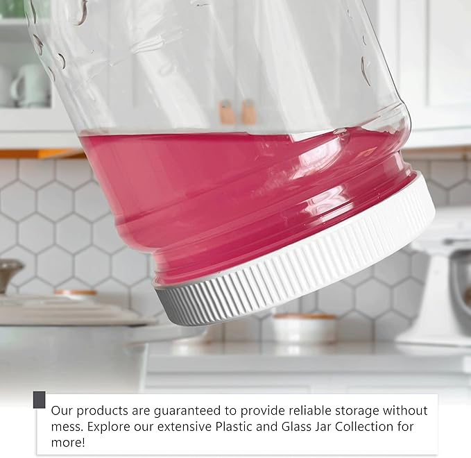 6 Pack of 32 Ounce Plastic Quart Jars with 89RM Leak Proof Seal Lid - Food Grade and BPA Free (32oz, 6pk)