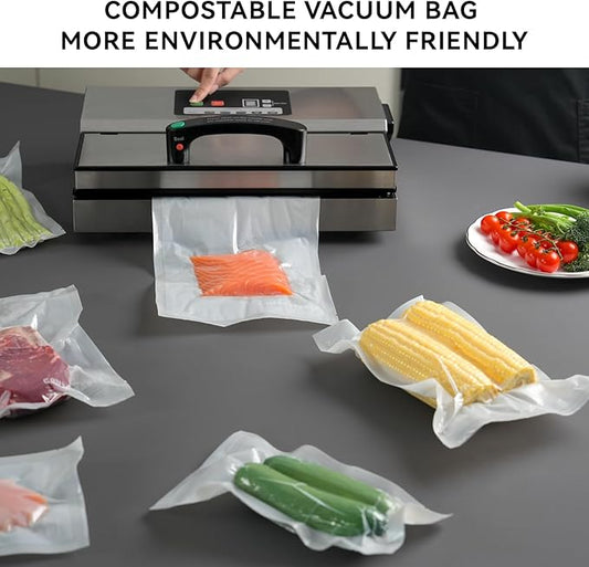 VestaEco Compostable Vacuum Sealer Bags, 8" x 12" 50 Count, Eco-Friendly, Heavy-Duty Food Storage Bags, BPA-Free, for Storage, Meal Prep or Sous Vide