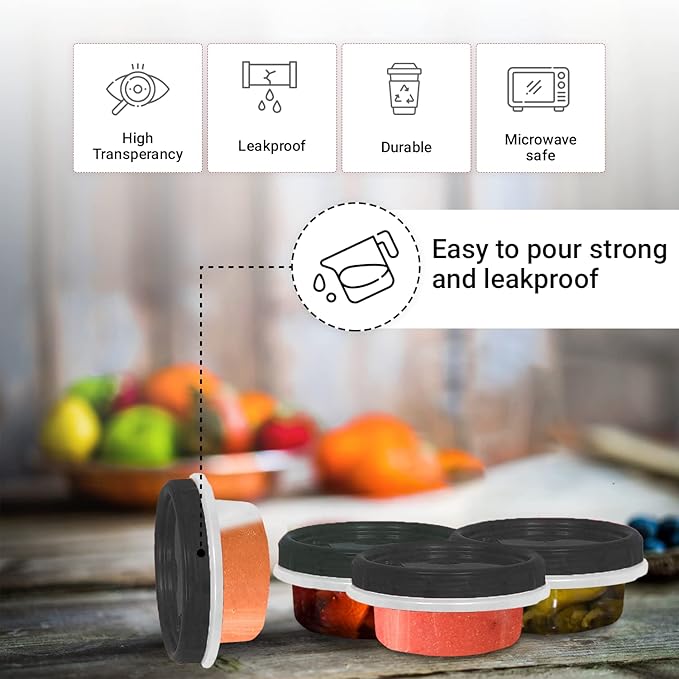 [Black - 12 Pk] Airtight Deli Containers with Lids Twist Lock Top Clear Food Storage for Meal Prep Snacks and Leftovers Freezer and Microwave Safe Stackable Leak-Resistant and 12 Pc. Set (8 Ounce)