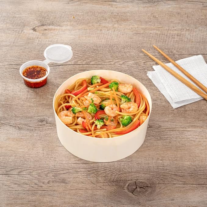 Restaurantware Taipei 34 Ounce Food Containers 100 Round Wooden Bento Boxes - Lids Sold Separately Grease Impermeable Poplar To Go Boxes Disposable Serve Noodles Dumplings And More