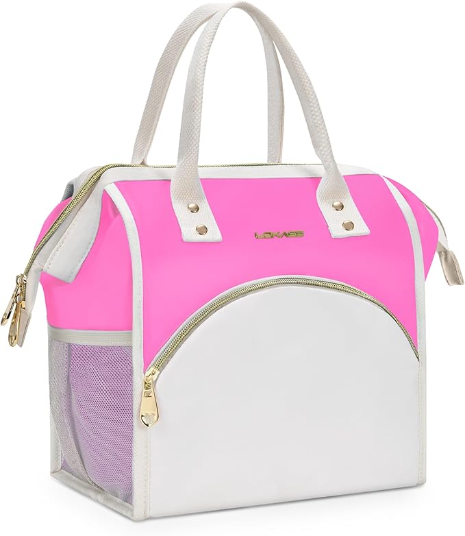 LOKASS Lunch Bag Women Insulated Lunch Box, Wide-Open Lunch Tote Bag Leak-proof Cooler Bag for Work Picnic-（Neon Pink）
