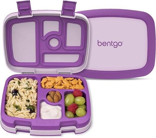 Bentgo Kids Bento-Style 5-Compartment Leak-Proof Lunch Box - Ideal Portion Sizes for Ages 3 to 7 - Durable, Drop-Proof, Dishwasher Safe, BPA-Free, & Made with Food-Safe Materials (Purple)