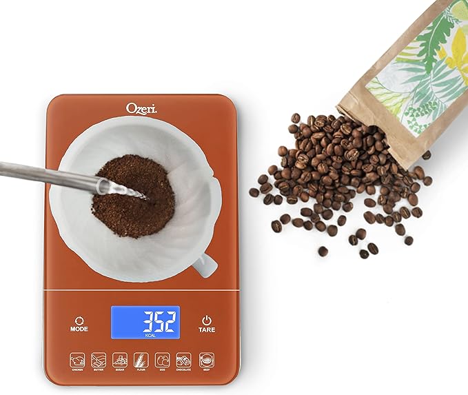 Ozeri Touch III Digital Kitchen Scale with Calorie Counter, 22 lbs (10 kg), Burnt Ochre