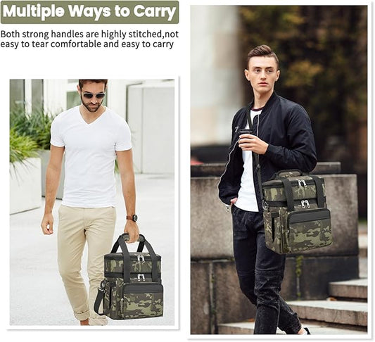 Insulated Lunch Bag & Lunch Box for Men - Double Deck Reusable Lunch Bag for Women Tote Cooler Bag Leakproof Soft Expandable - Large Lunchbox for Work/Adult/Picnic/Outdoor (Camo，15L)