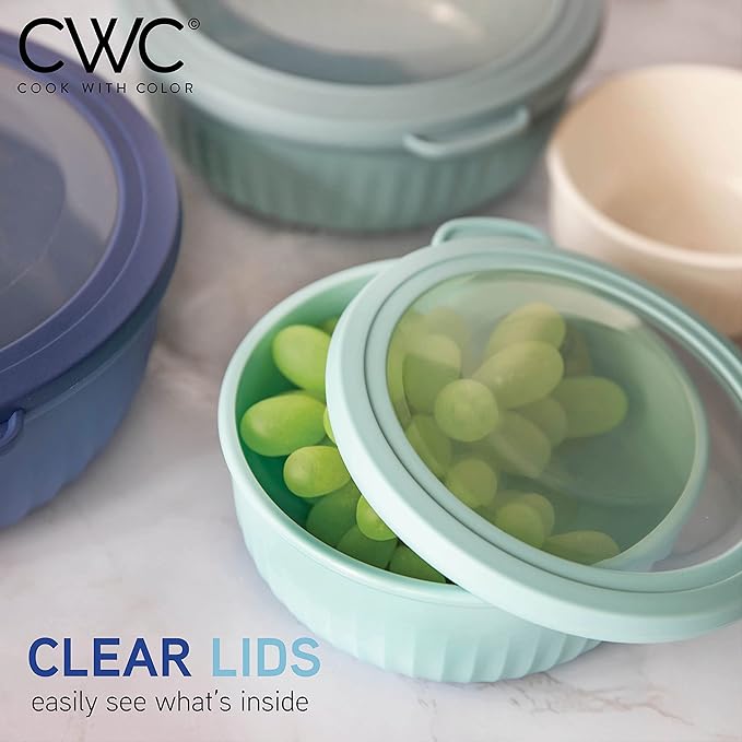 COOK WITH COLOR Prep Bowls with Lids- Wide and Deep Nesting Plastic Small Mixing Bowl Set with Lids, 8 Piece Set - Wide Bowls, Blue