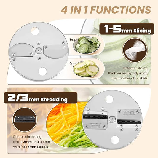 NEWTRY 4 in 1 Electric Vegetable Slicer Dicer Shredder & Strip Cutter, Commercial Automatic Multifunctional Food Chopper for Veggies & Fruits, with Thickness Adjustable Blades, 110V, 200W