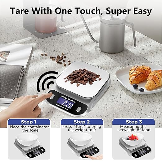 Talking Food Scale, 5kg/11lb Talking Digital Kitchen Scales Weight Ounces and Grams for Cooking, Talking Sales for Food, Clear Pure Voice Talking Scales for Visually Impaired(Battery Included)