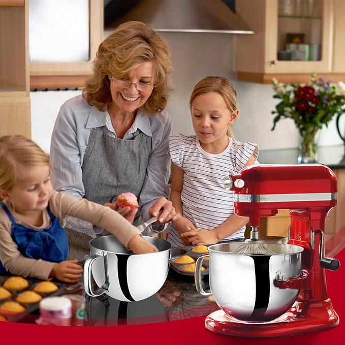 6 QT Stainless Steel Mixer Bowl Compatible With KitchenAid Lift-Bowl Stand Mixers, Large Kitchen Aid Bowls for Mixer with Ergonomic Handle