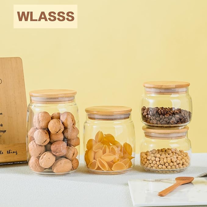 Glass Food Storage Jars with Lids, (40.5oz/29oz/17oz), 7 Packs Hand Blown Glass Storage Containers with Lids,Father's Day Gifts