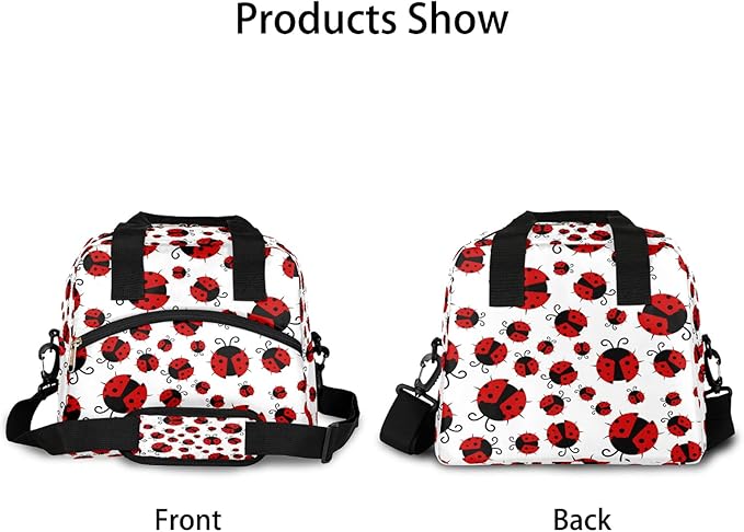 Pardick Red Ladybug Insulated Lunch Bag Cute Animal Lunch Box for Women Girl with Shoulder Strap Tote Bag Reusable Large Containers Meal Prep for School Work Travel Picnic Thermal Cooler Bag
