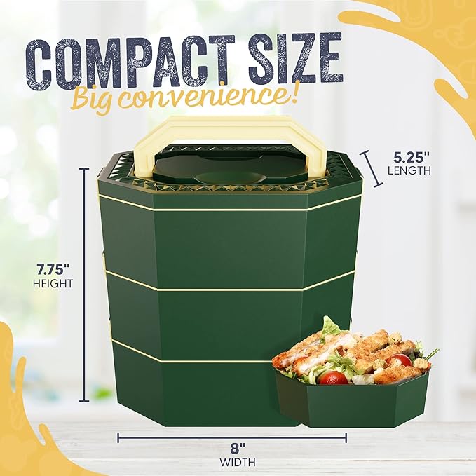 Stainless Steel Stackable Bento Box Adult Lunch Box with Cutlery - Hot/Cold - Separates Ideal Portion Sizes - Reusable Tin Inserts - Dishwasher Safe - Stackable Lunch Container for Adults with Spork