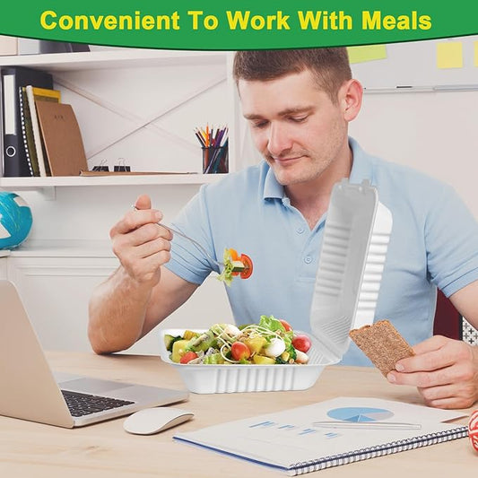 To Go Food Containers Disposable, Compostable Clamshell Containers 8x8, To Go Boxes For Food 100 Pack, Biodegradable Sugarcane Take Out Containers, Disposable Food Containers With White Bagasse