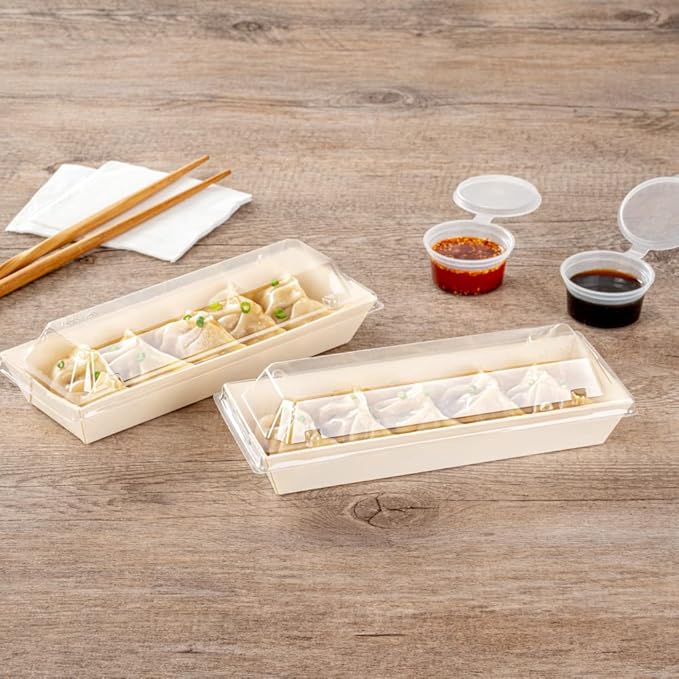 Restaurantware LIDS ONLY: Taipei 8 x 3 x 1.3 Inch Rectangle Transparent Lids 100 Plastic Lids For 9 Ounce Rectangle Wooden Containers - Containers Sold Separately Clear Plastic To Go Box Lids