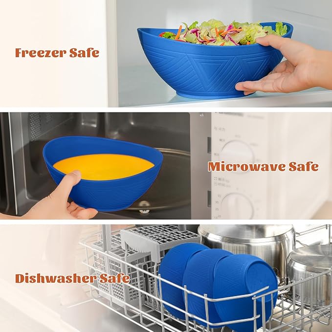 Homienly Wheat Straw Mixing Bowl Set, Wheat Straw Mixing Bowls 6 PCS, Nesting Bowls with Textured Pattern, Unbreakable Bowls Set Include 3 Size, Dishwasher and Microwave Safe Bowls for Kitchen(Blue)