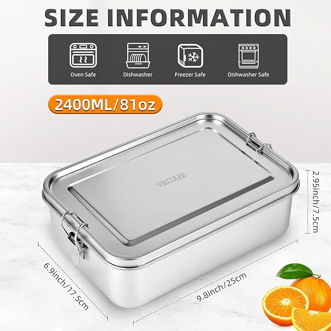 4 PCS Stainless Steel Bento Box 2400ml, Metal Bento Box, Metal Lunch Box, Food Containers, Stainless Steel Lunch Container for Home, Work, Camping