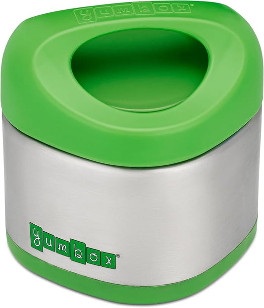 Yumbox Cubi Triple Insulated Stainless Steel Thermal Jar for Hot & Cold Lunches, Kids Size, Easy Open and Carry Handle, Unique Rounded Square Jar and Non-Slip design (Apple Green)