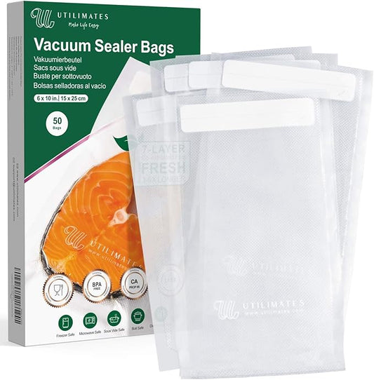 Pint Vacuum Sealer Bags for Food, 50 6x10 Inch, Preprinted Label, BPA-free Heavy Duty Small Food Saver Bags, Ideal for Sous Vide Bags, Freezer, Seal a Meal
