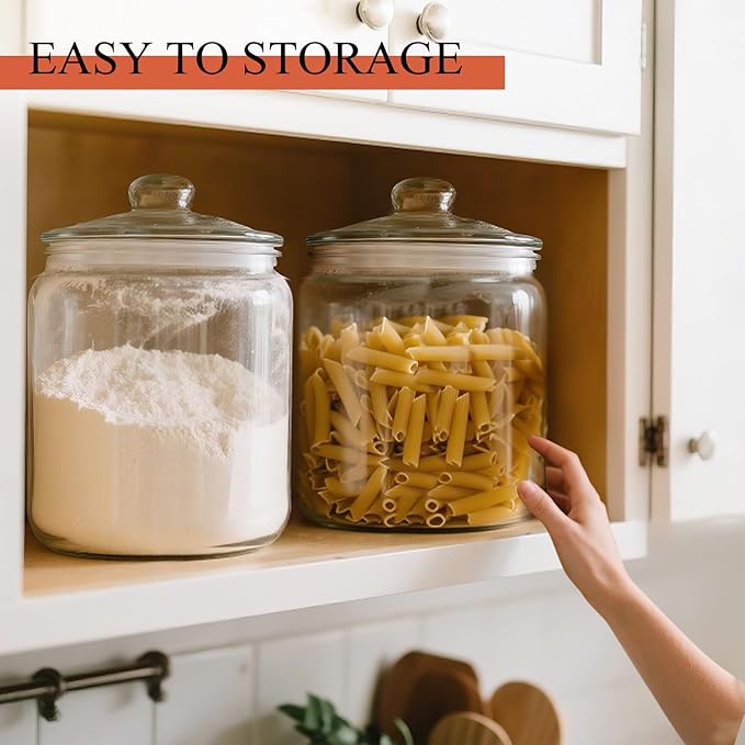 MASTERTOP Large Glass Jar with Lid, Airtight Glass Storage Containers with Lids, Wide Mouth Cookie Candy Jar with Leak Proof Rubber Gasket Lid,1 Gallon Clear Jars for Candies,Dry Food,Snacks