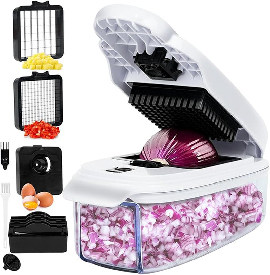 Vegetable Chopper - Veggie and Food Chopper Combo - Onion Chopper with Container - Mandoline Slicer for Kitchen, White/Black, HF5-01