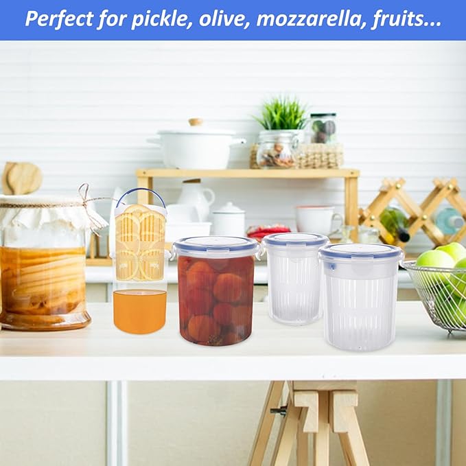 CYEAH 6 Pcs Pickle Jar with Strainer Flip, 33 oz & 25 oz Pickle Jar Container with Leak Proof and Lock It Lid, Pickle Holder Keeper Lifter, Bucket of Pickles for Olive Jalapeno Juice Food Storage