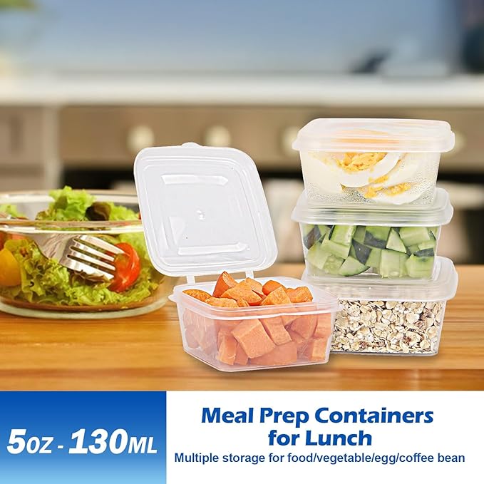 5 oz Small Plastic Containers with Lids (100pack), Food Storage Condiment Containers with Lids, Portion Cups, Jello Shot Sauce Cups (Square)