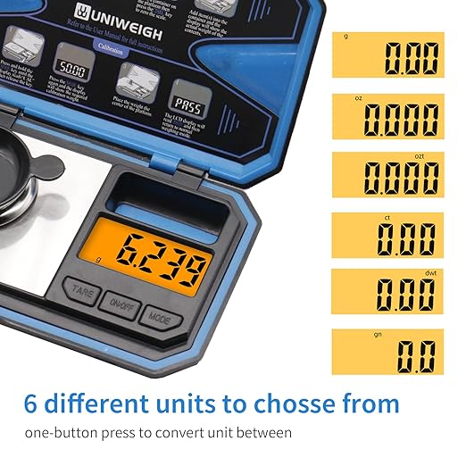 Milligram Scale,50g/0.001g Compact Pocket Precision Scale with 50g Cal Weight,Mg Scale for Power Medicine,Reloading,Jewelry,Coin and Gem,Included Scoop,Power Pan,Tweezers and Battery