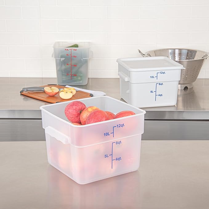 Restaurantware - Met Lux 12 Quart Food Storage Container, 1 Translucent Storage Container - Lids Sold Separately, Blue Volume Markers, Dishwashable Container, Side Handles, For Storing Foods
