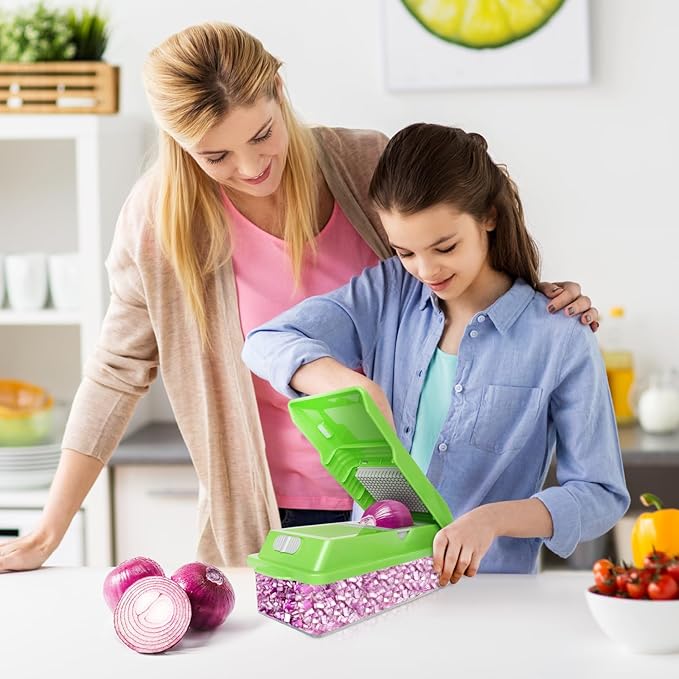 LHS Vegetable Chopper, Multifunctional Food Chopper, Pro Onion Chopper, Vegetable Slicer Dicer Cutter with 5 Blades, Veggie Chopper with Container(8-in-1,Green)