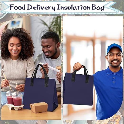 Kacctyen 100 Pcs Insulated Take Out Bags Bulk 9.5 x 6 x 9.5 in Thermal Insulation Food Bag for Coffee, Milk Tea, Hot Cold Food, Delivery Cooler Bag for Catering Restaurant Grocery Picnic (Navy Blue)