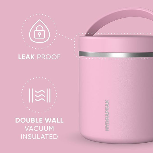 Hydrapeak 25oz Stainless Steel Vacuum Insulated Thermos Food Jar | Thermos for Hot Food and Cold Food, Wide Mouth Leak-Proof Soup Thermos for Adults, 10 Hours Hot and 16 Hours Cold (Cotton Pink)