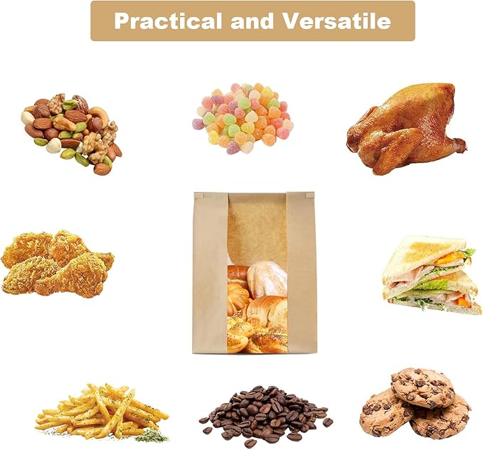 60 Pack Bread Bags for Homemade Bread Sourdough Bread Bags with Tin Strip Large Bakery Bags with Window Paper Bread bags, Yellow