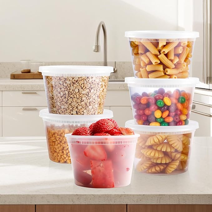 48 Sets Deli Containers with Lids,16oz Plastic Food Storage Containers,Leakproof Soup Container with Airtight Lids,Freezer Storage Container for Soup,Stackable,Dishwasher,Microwave Safe