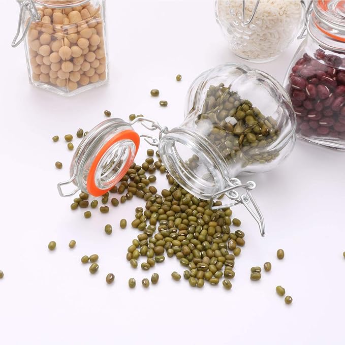 Glass Spice Jars,Encheng Glass Jars With Airtight Lids 4 oz,Small Jars With LeakProof Rubber Gasket,Mason Jars With Hinged Lids For Kitchen,Mini Storage Containers With Twine and Tags Labeling 30 Pack