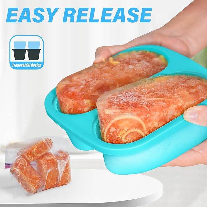 Mossime Silicone Soup Freezer Molds: 1 Cup Silicone Freezer Trays with Lid - 4 Packs Easy Release Soup Freezer Containers - 250ml 125ml Portion Large Cubes for Ice Soup (2, Blue/Yellow)