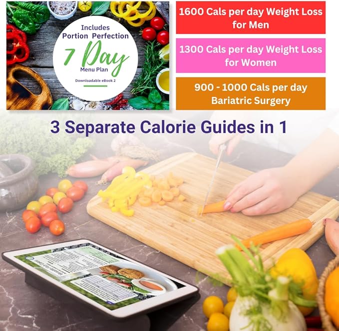 Portion Perfection 2PK Portion Control Plate, 10″ MELAMINE Portion Plate for Weight Control, Includes 7-Day Low-Calorie Meal Plan, Ideal for Adults with Diabetes & Obesity