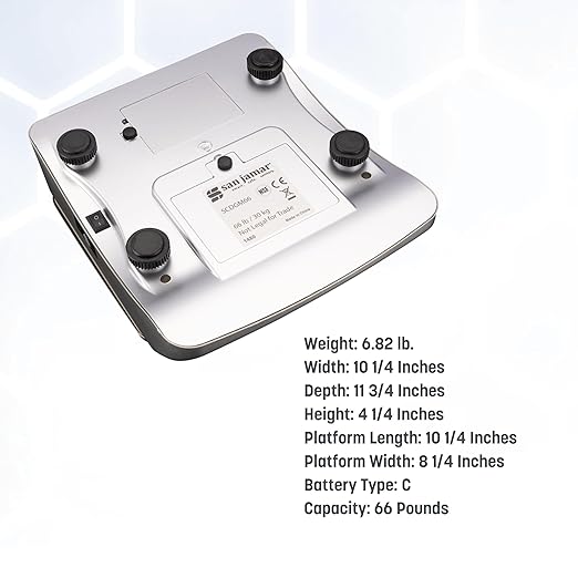 San Jamar Digital Food Scale, Battery Operated with 66 Pound Capacity for Cooking, Baking, Meal Prep, Diet Tracking, Stainless Steel, 6.82 Pounds, Silver