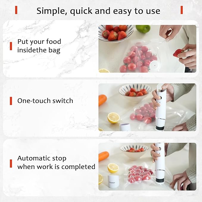 Handheld Vacuum Sealer for Food, Portable Cordless Sealer with 30 Reusable Bags for Sous Vide and Airtight Food Storage (Vacuum Sealer + 30 Bags)