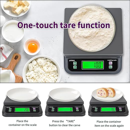66LB 30kg Large Digital Kitchen Scale, with Tare and Prep Counting Scales Commercial Food Baking Bakery Scales LCD Display with Adapter, 6 Unit (Grey, 30kg)