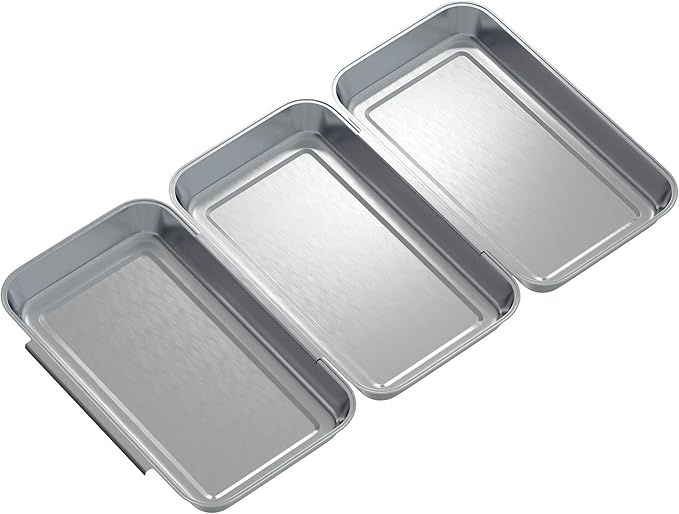Set of 3 Larger Interlocking Breading Trays | 10.4" x 6.1" x 1.2" | Stackable Dredging Trays for Breading, Marinating, Roasting | Non-Toxic Stainless Steel Breading Pans | Oven & Dishwasher Safe