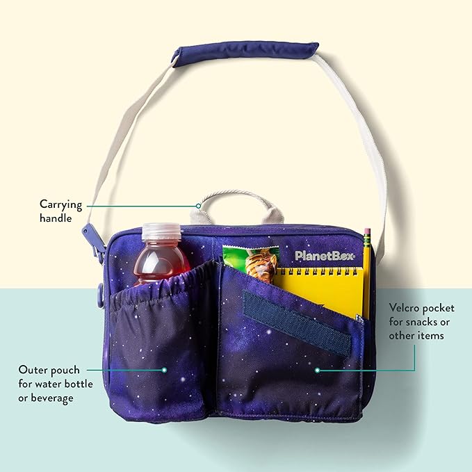 PlanetBox Insulated Lunch Bag Easy to clean and Durable Carry Bag with Pockets for Snacks and Drinks, and adjustable straps Stardust