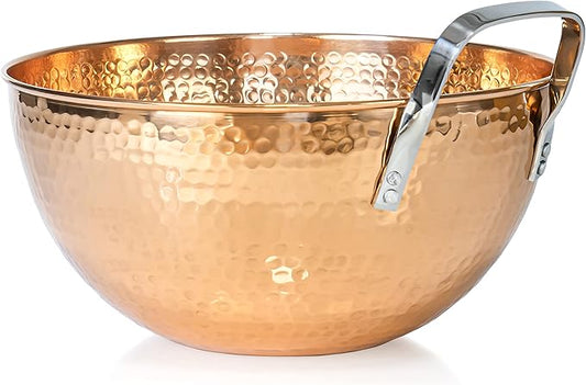 Red Co. 5 Quarts Large 11” Round Hammered Pure Copper Mixing Bowl with Handle