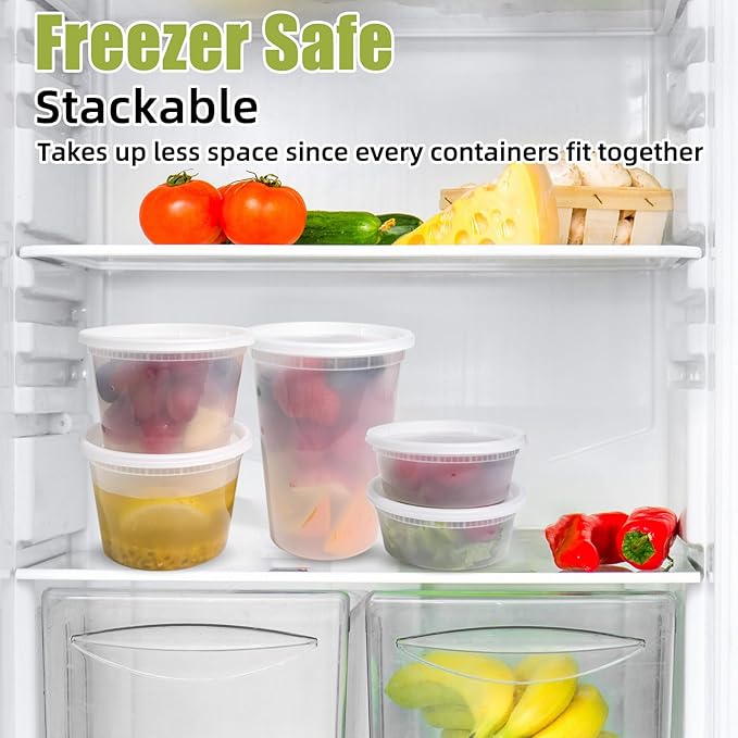 [60 sets] 8oz Deli Containers with Lids，Food Storage Container with airtight lid，Plastic Soup Containers with Lids Meal Prep/BPA Free/Freezer Safe/Dishwasher Safe/Microwave Safe/Stackable