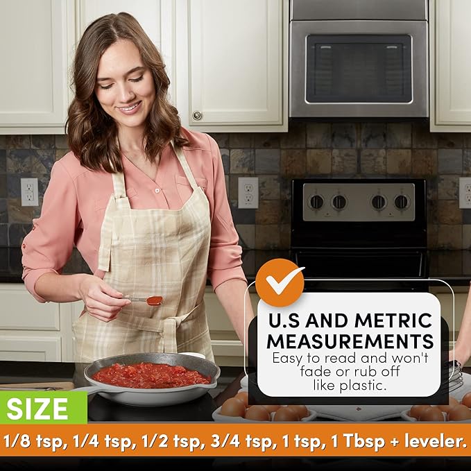Spring Chef Stainless Steel Rectangular Measuring Spoons, Set of 7 & Heavy Duty Meat Tenderizer, Black - 2 Product Bundle