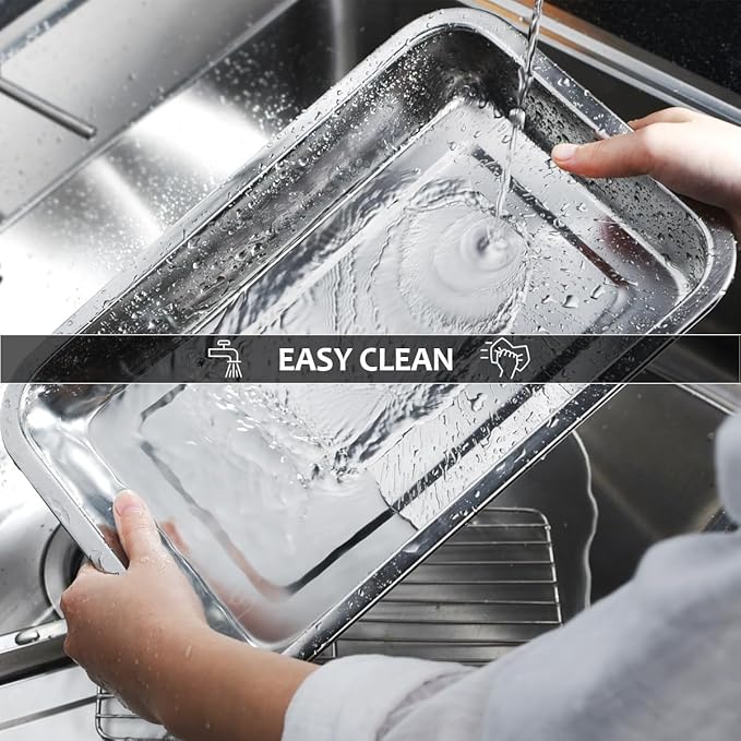 Stainless Steel Food Prep Container with Rack & Lid (Tray), 4.54Quarts, Catering Pans, Restaurant Pans, Buffet Party pan, Roasting Pan with Rack, Bakeware Roaster, Casserole (1307 / No7)